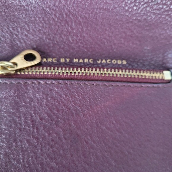 MARC JACOBS Logo Medium Trifold Wallet Compact Solid Purple Leather 3in1 - Picture 5 of 12